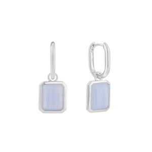 Blue Lace Agate Oblong Charm Earrings in Silver