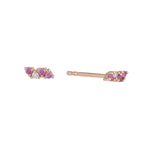 Pink Sapphire & Diamond Petite Cluster Stud Earrings - Solid 14K Rose Gold