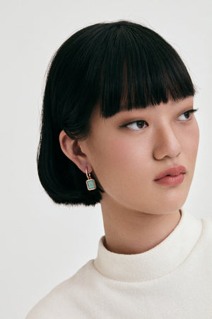 Amazonite Charm Sterling Rose Gold Earrings on model