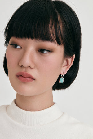 Amazonite Charm Sterling Silver Earrings on model