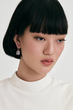 Blue Lace Agate Oblong Charm Earrings