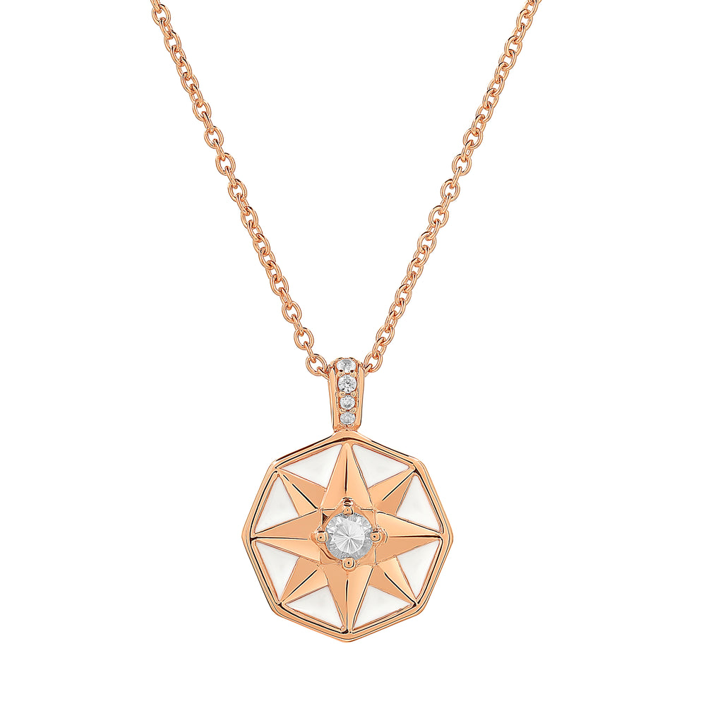 White zircon star necklace, white enamel, 18K rose gold vermeil
