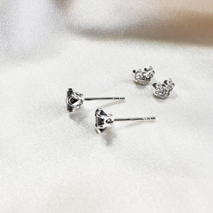Sterling silver Rhodium plated Black Spinel Round Stud Earrings 