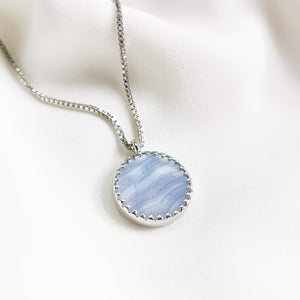 Blue Lace Agate Gemstone Necklace - Sterling Silver