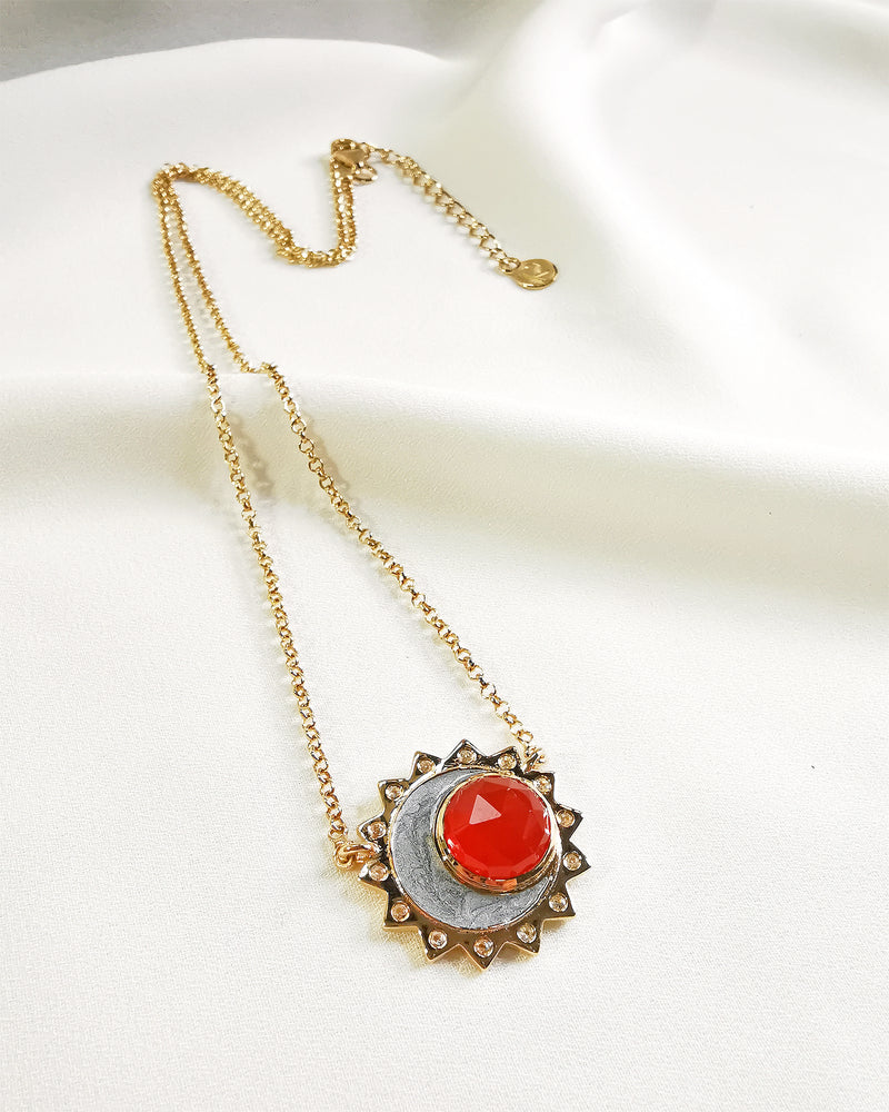 Carnelian sun moon birthstone necklace