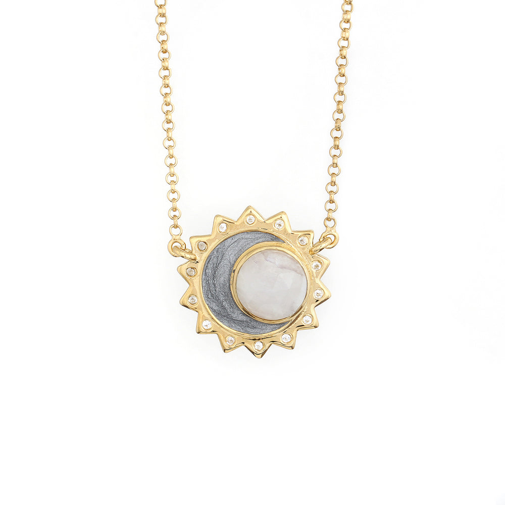 Rainbow moonstone sun moon birthstone necklace sterling silver gold plated