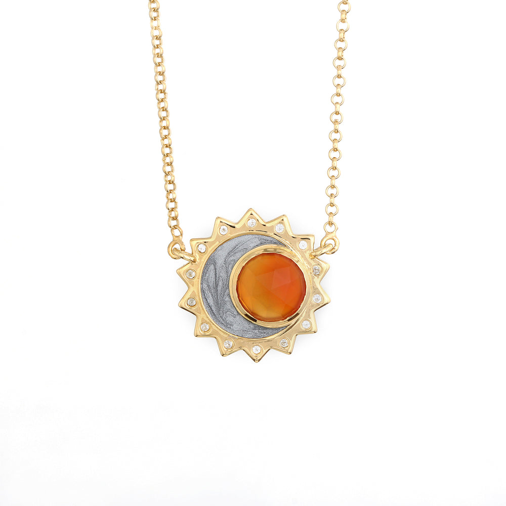 Carnelian sun moon birthstone necklace sterling silver gold plated