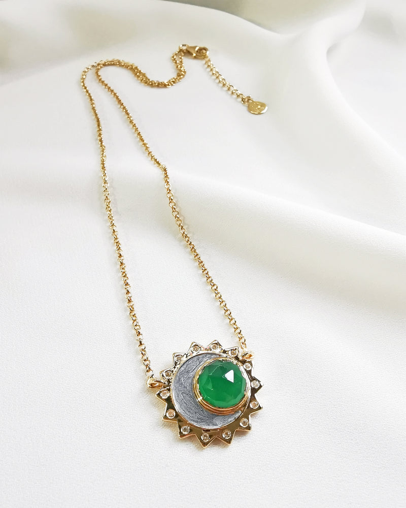 Green Onyx sun moon birthstone necklace 