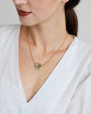 Peridot sun moon birthstone rose cut necklace