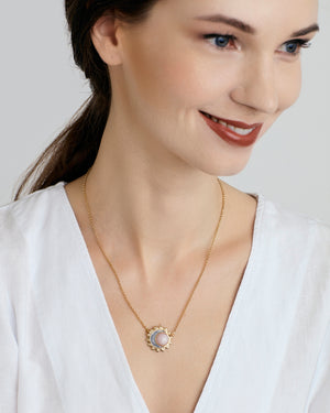 Pink Opal sun moon birthstone necklace