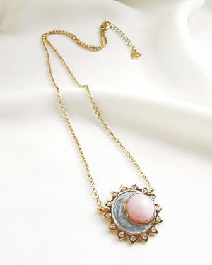 Pink opal sun moon birthstone necklace