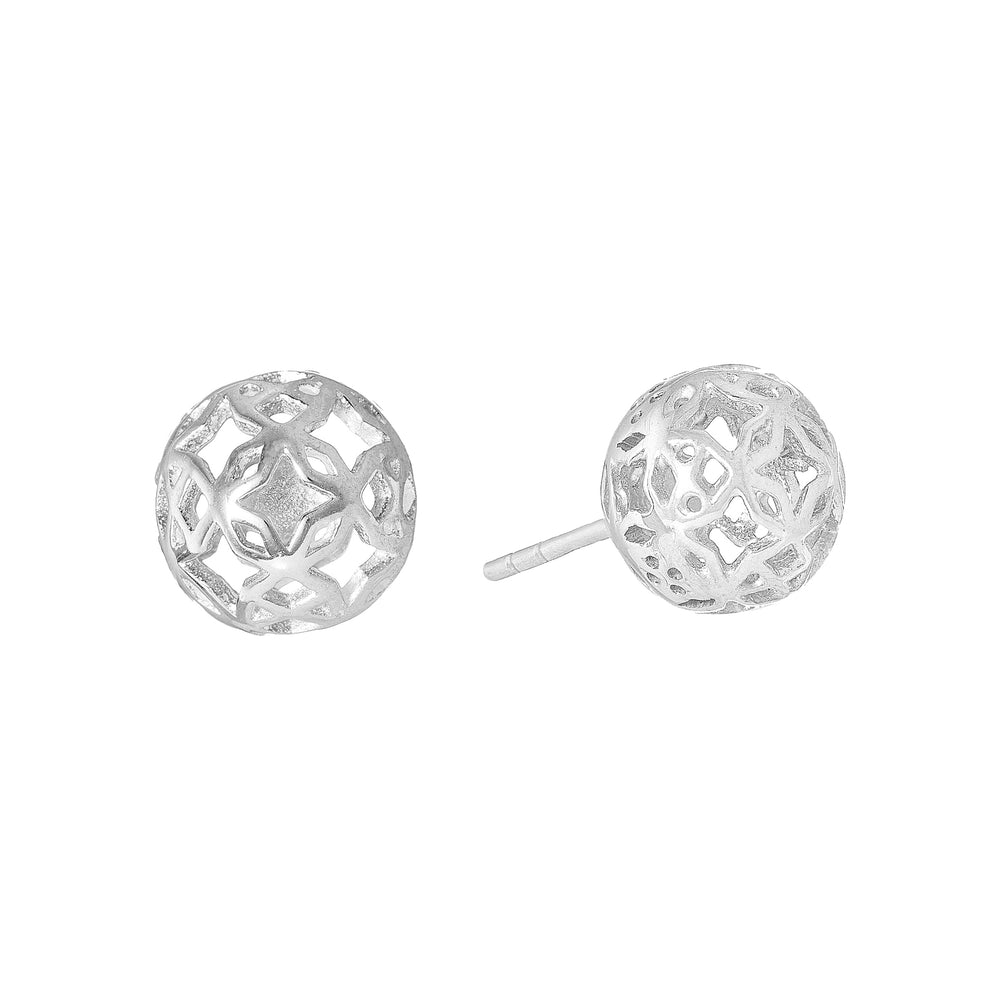 Dandelion Motif Ball Stud Earrings - Sterling Silver