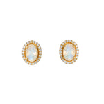 Sariah Rainbow Moonstone Oval Halo Stud Earrings - Gold Plated