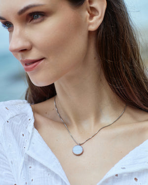 Blue Lace Agate Gemstone Necklace - Sterling Silver