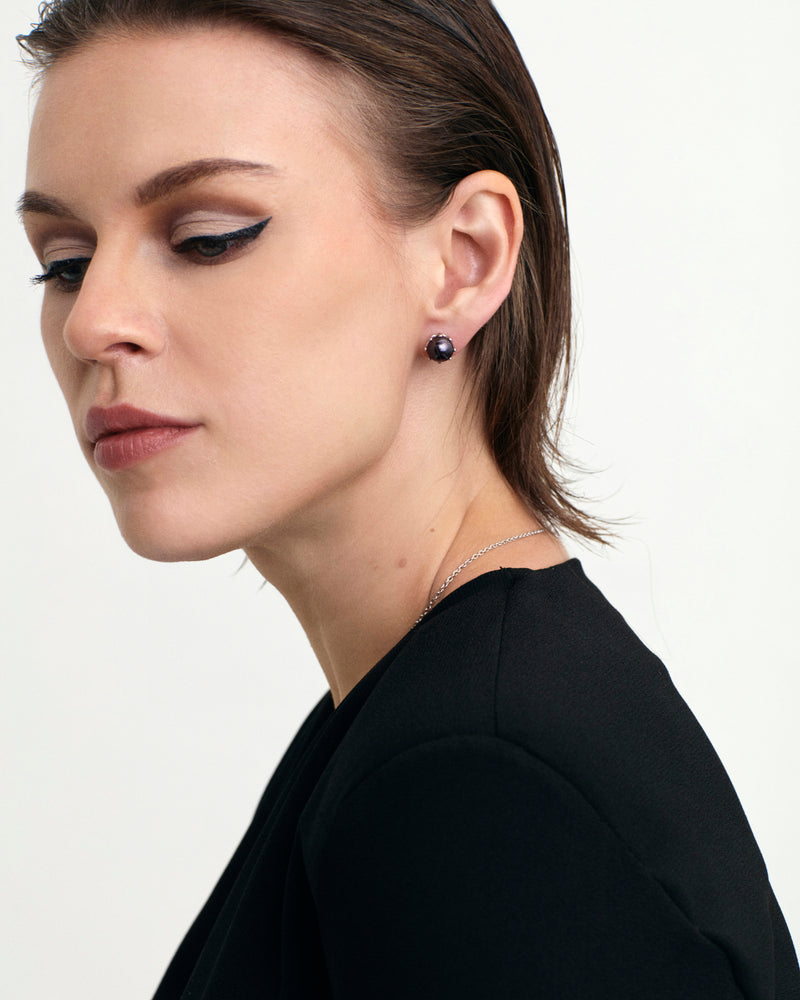 Embrace Black Fresh Water Pearl Stud Earrings - Sterling Silver