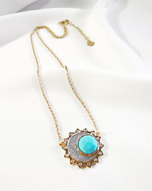 Turquoise sun moon birthstone necklace
