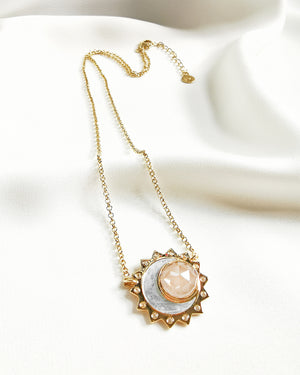 White topaz sun moon birthstone necklace