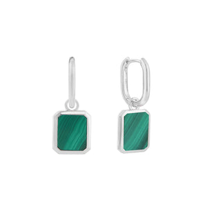 
                
                    Load image into Gallery viewer, Malachite Oblong Charm Earrings in Silver
                
            