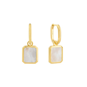 Mother of Pearl Oblong Charm Earrings in Yellow Gold