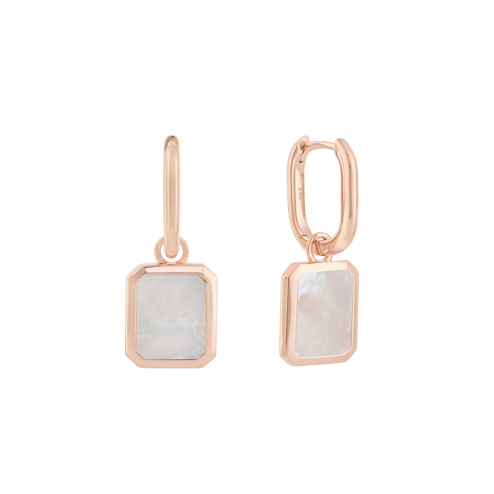
                
                    Load image into Gallery viewer, Mother of Pearl Oblong Charm Earrings in Rose Gold
                
            
