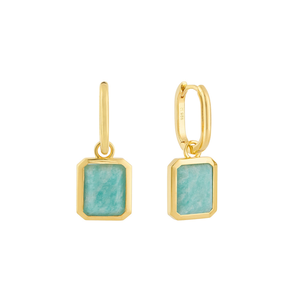 
                
                    Load image into Gallery viewer, Amazonite Oblong Charm Earrings in Yellow Gold
                
            