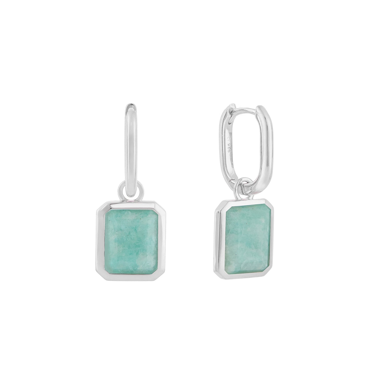 Amazonite Oblong Charm Earrings in Silver
