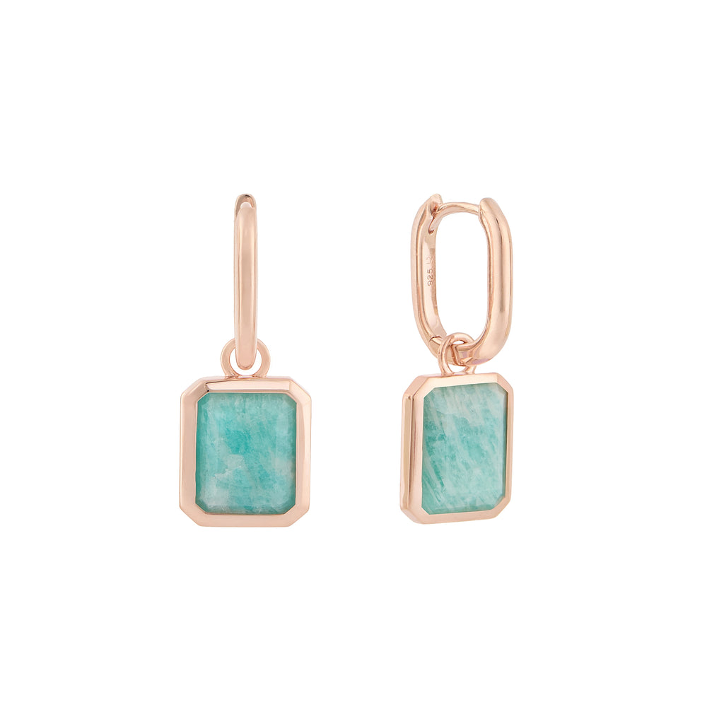 
                
                    Load image into Gallery viewer, Amazonite Oblong Charm Earrings in Rose Gold
                
            