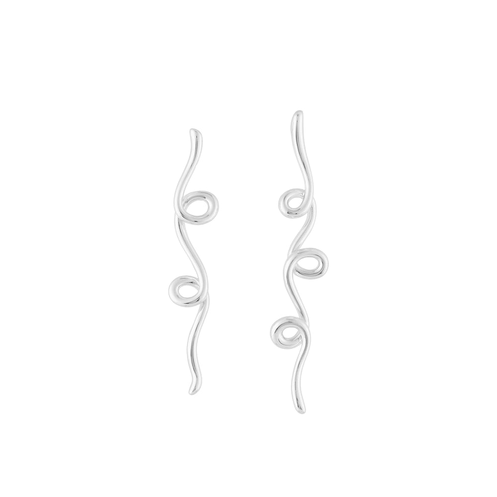 Sterling silver  Long Doodle Asymmetric Earrings