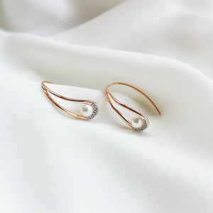 Embrace Fresh Water Pearl w/ White Topaz Hook Earrings