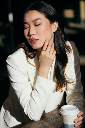 Sterling silver with rose gold plated Wavy Scribble Ring on model