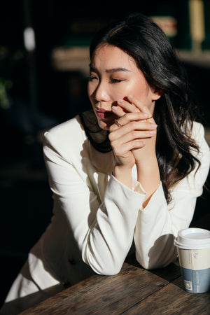 Sterling silver with rose gold plated Wavy Scribble Ring on model