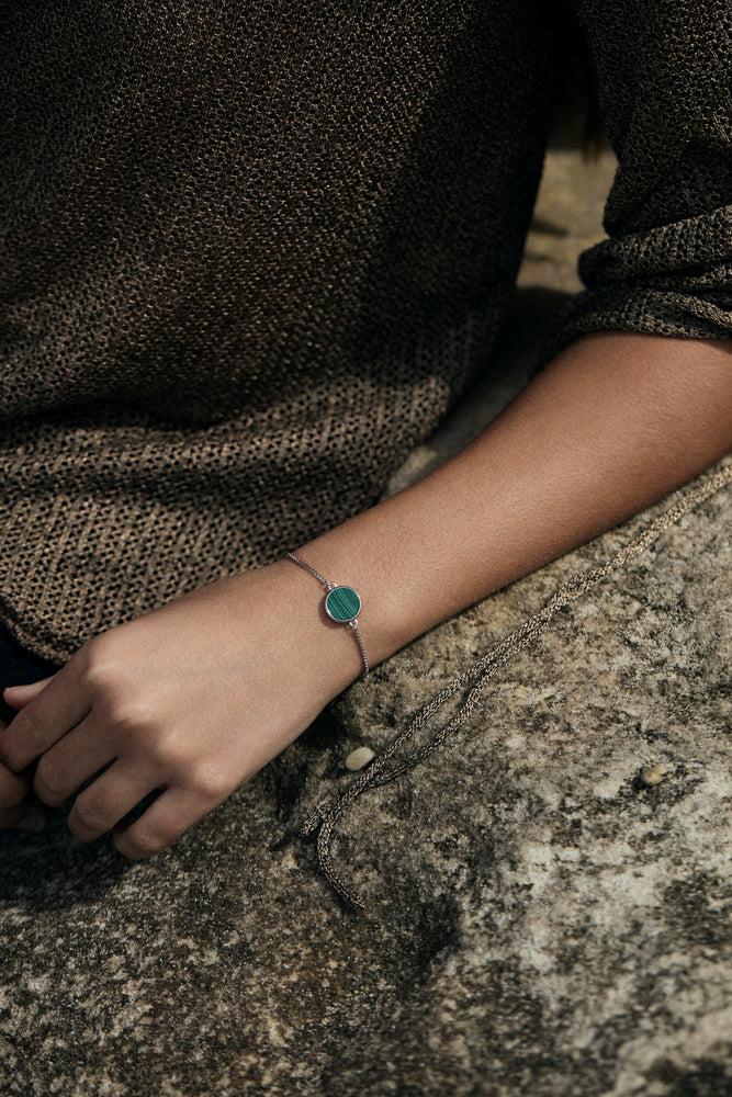 Malachite Round Sliced Adjustable Bracelet