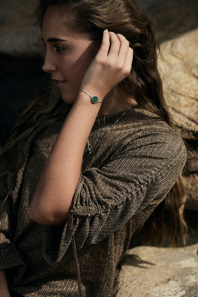 Malachite Round Sliced Adjustable Bracelet