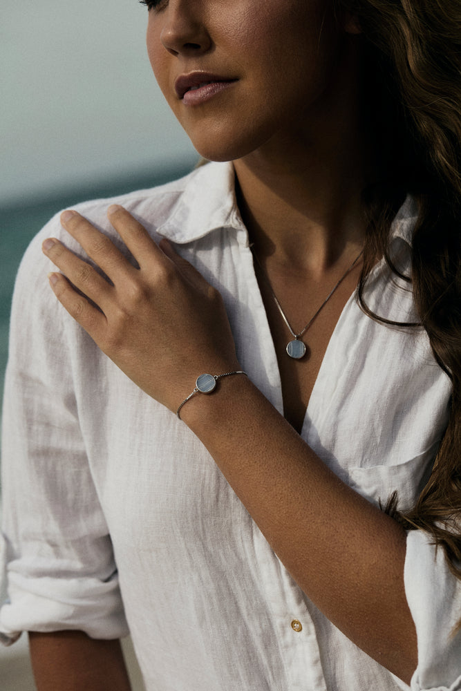 Blue Lace Agate Round Sliced Adjustable Bracelet