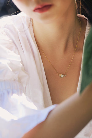 STRENGTH Mother of Pearl, Moonstone, Labradorite Gemstone Necklace