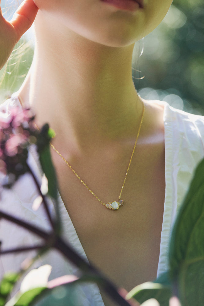 STRENGTH Mother of Pearl, Moonstone, Labradorite Gemstone Necklace