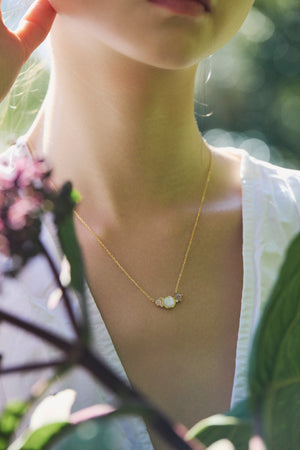 STRENGTH Mother of Pearl, Moonstone, Labradorite Gemstone Necklace