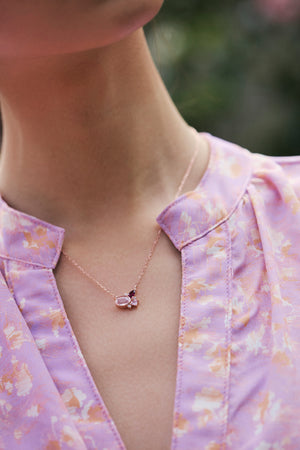 SELF-LOVE Rose Quartz, Rhodolite, Amethyst Gemstone Necklace