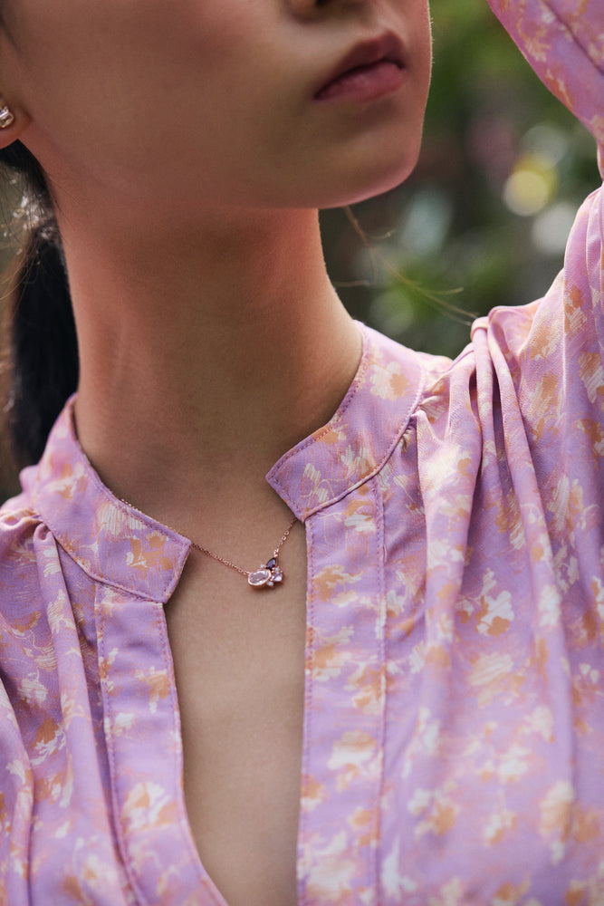 SELF-LOVE Rose Quartz, Rhodolite, Amethyst Gemstone Necklace