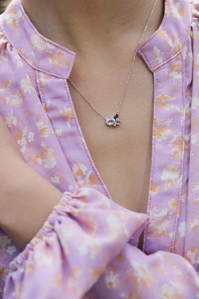 SELF-LOVE Rose Quartz, Rhodolite, Amethyst Gemstone Necklace