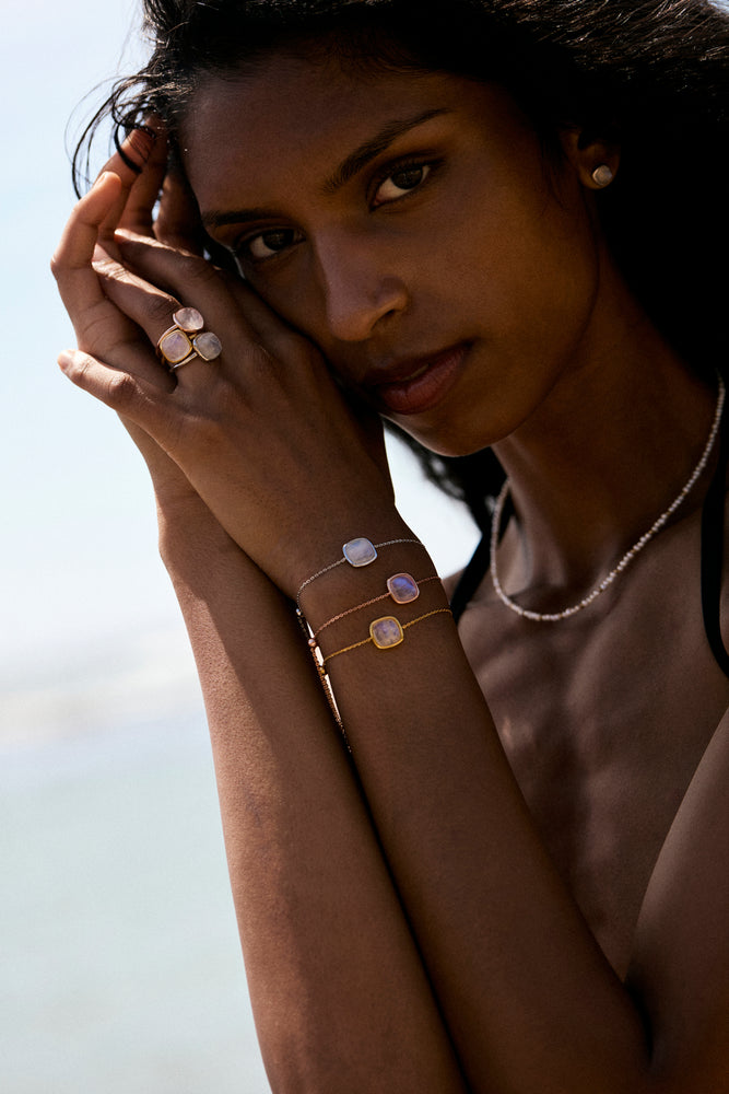 Blue Moonstone Fine Chain Adjustable Bracelet