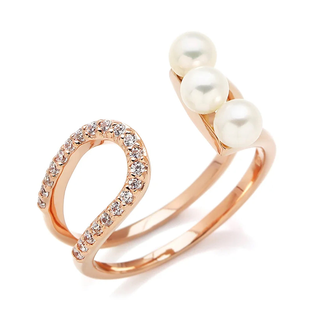 Embrace Fresh Water Pearl Cluster w/ White Topaz Open Ring