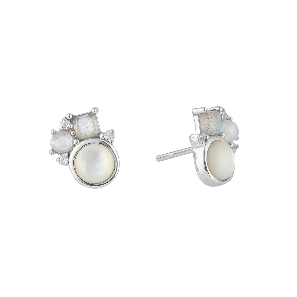 STRENGTH Mother of Pearl, Moonstone, Labradorite Gemstone Earrings