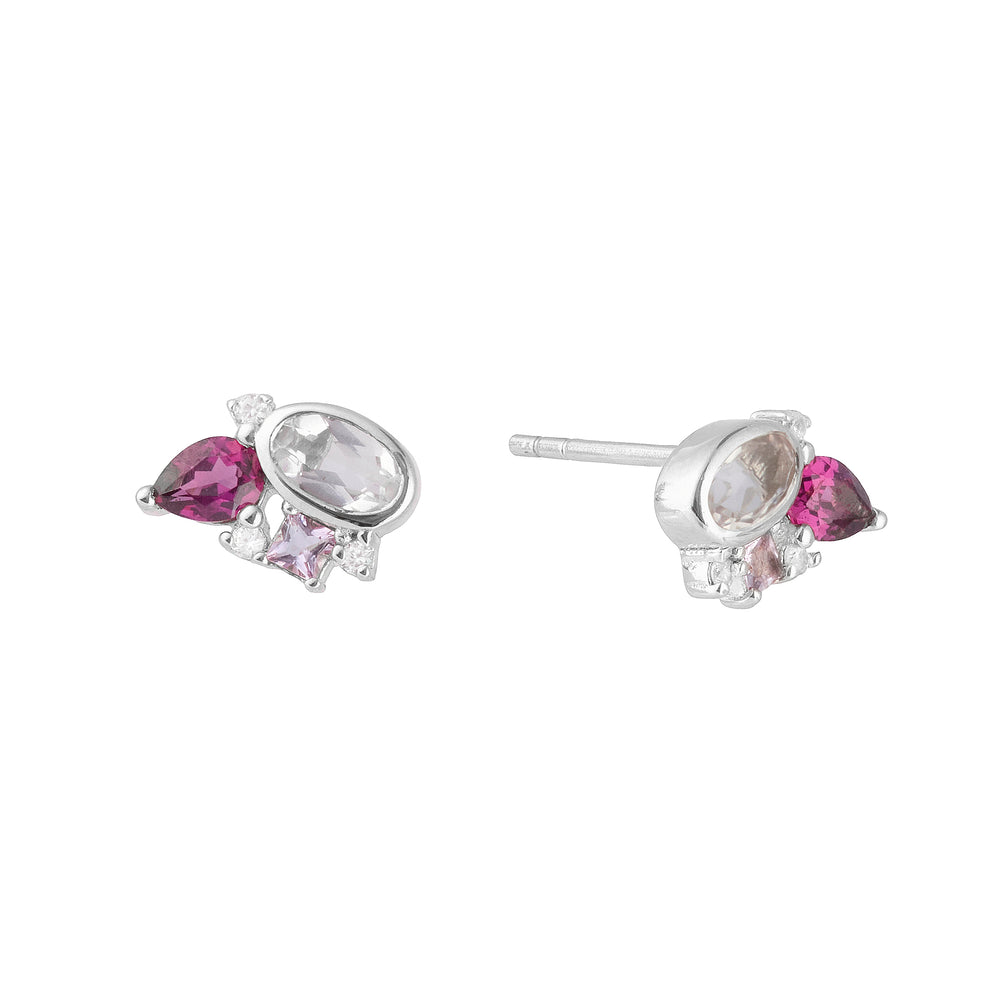 SELF-LOVE Rose Quartz, Rhodolite, Amethyst Gemstone Earrings