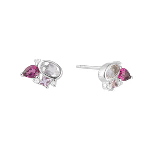 SELF-LOVE Rose Quartz, Rhodolite, Amethyst Gemstone Earrings