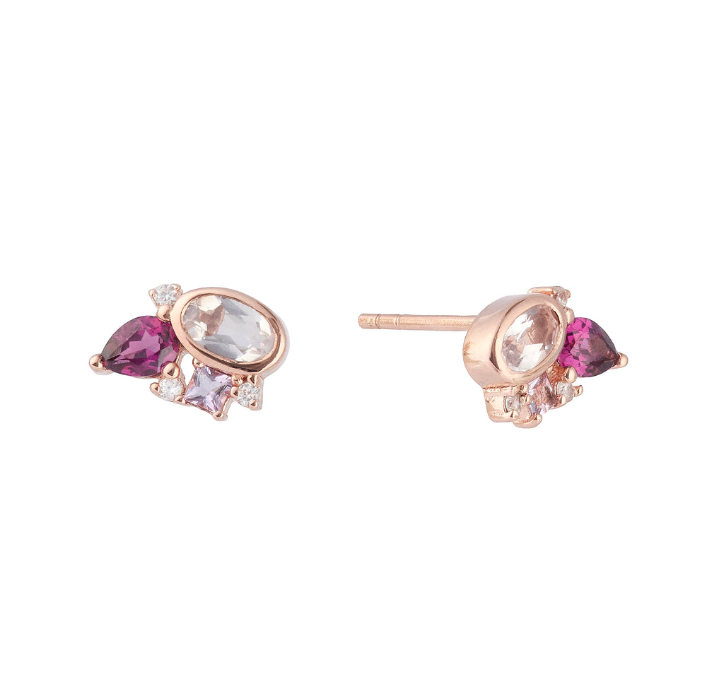 SELF-LOVE Rose Quartz, Rhodolite, Amethyst Gemstone Earrings