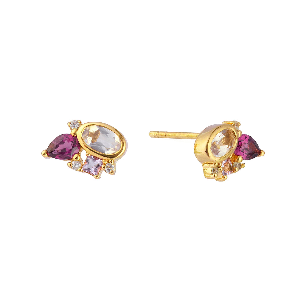 SELF-LOVE Rose Quartz, Rhodolite, Amethyst Gemstone Earrings