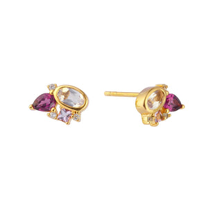 SELF-LOVE Rose Quartz, Rhodolite, Amethyst Gemstone Earrings
