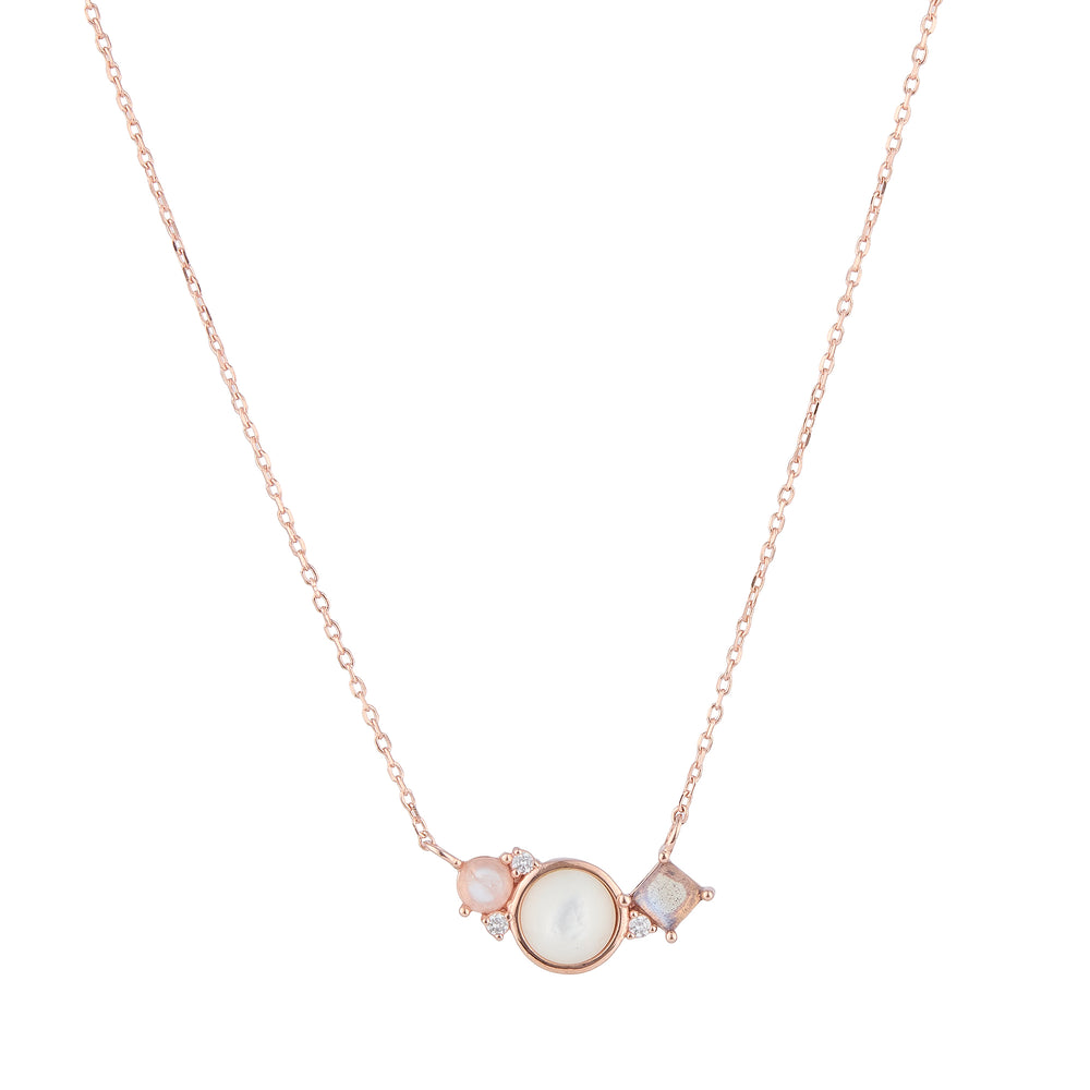 STRENGTH Mother of Pearl, Moonstone, Labradorite Gemstone Necklace