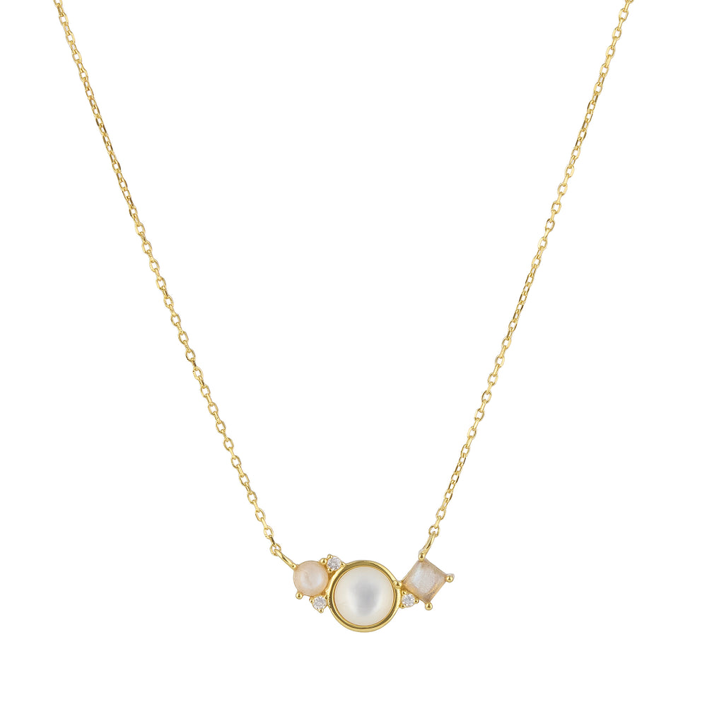 STRENGTH Mother of Pearl, Moonstone, Labradorite Gemstone Necklace
